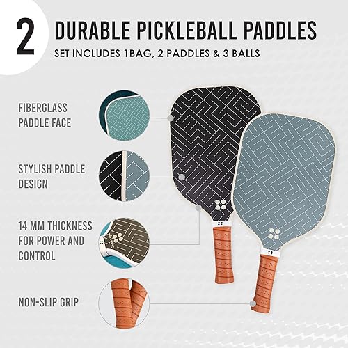 Miniatura 2 de Holbrook 's Rove 2 Juego de 2 palas de pickleball que incluye 3 pelotas de pickleball al aire libre y mochila para llevarlo todo  Superficie de