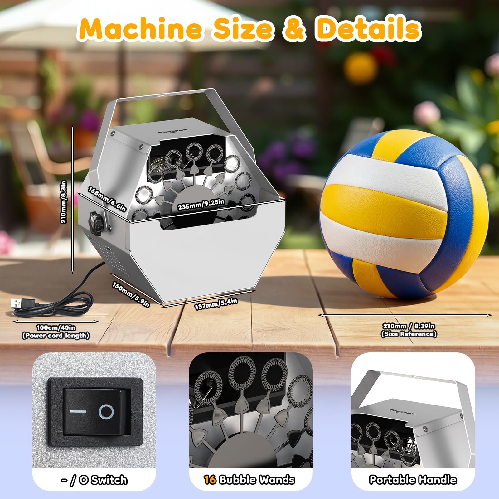Theefun Seifenblasenmaschine, 750 ml Automatische Seifenblasen Maschine aus Metall USB-Betrieben Tragbare Professionelle Seifenblasenmaschine Kinder, Hochzeit Seifenblasen Maschine, Innen & Außen
