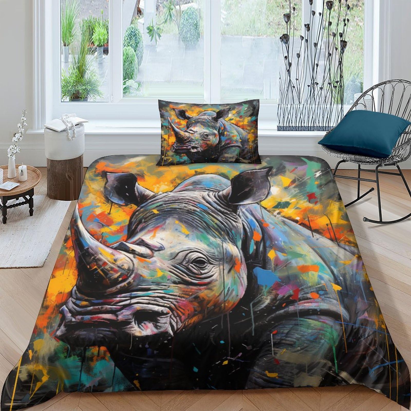 Housse de couette rhinocéros 3D housses de couettes animaux