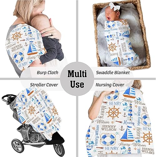 Miniatura 6 de VibeCustom Manta náutica personalizada para bebé, manta de bebé Ocean Life, manta de bebé océano, manta de bebé con nombre, manta de bebé con