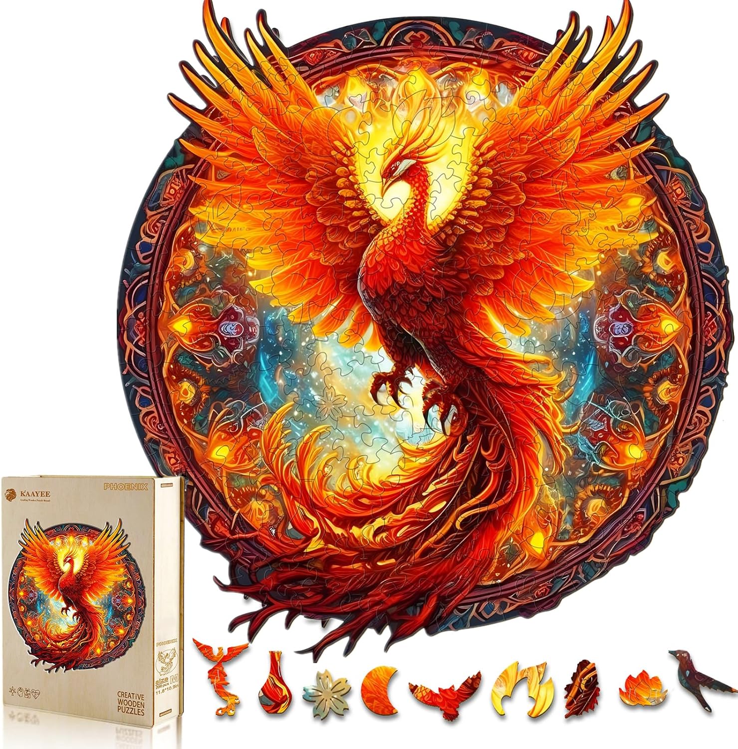 KAAYEE Wooden Jigsaw Puzzles-Wooden Puzzle Adult Unique Shape Advanced Phoenix Wooden Jigsaw Puzzle for Adult, Fathers Mothers Day Gifts14.9 * 13.8in 290pcs,Chritmas Gift