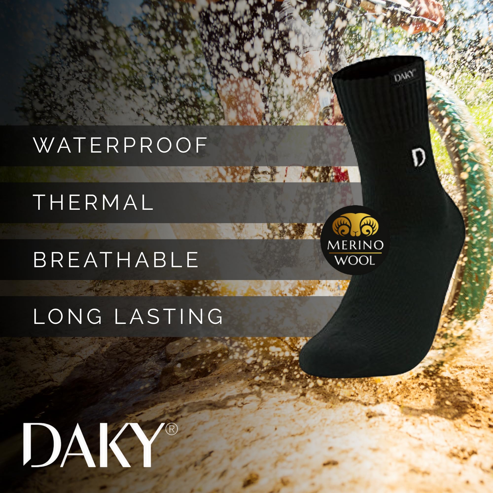 DAKY Waterproof Socks - Phantom Plus Merino black mid-calf socks | High Performance outdoor socks for all sports