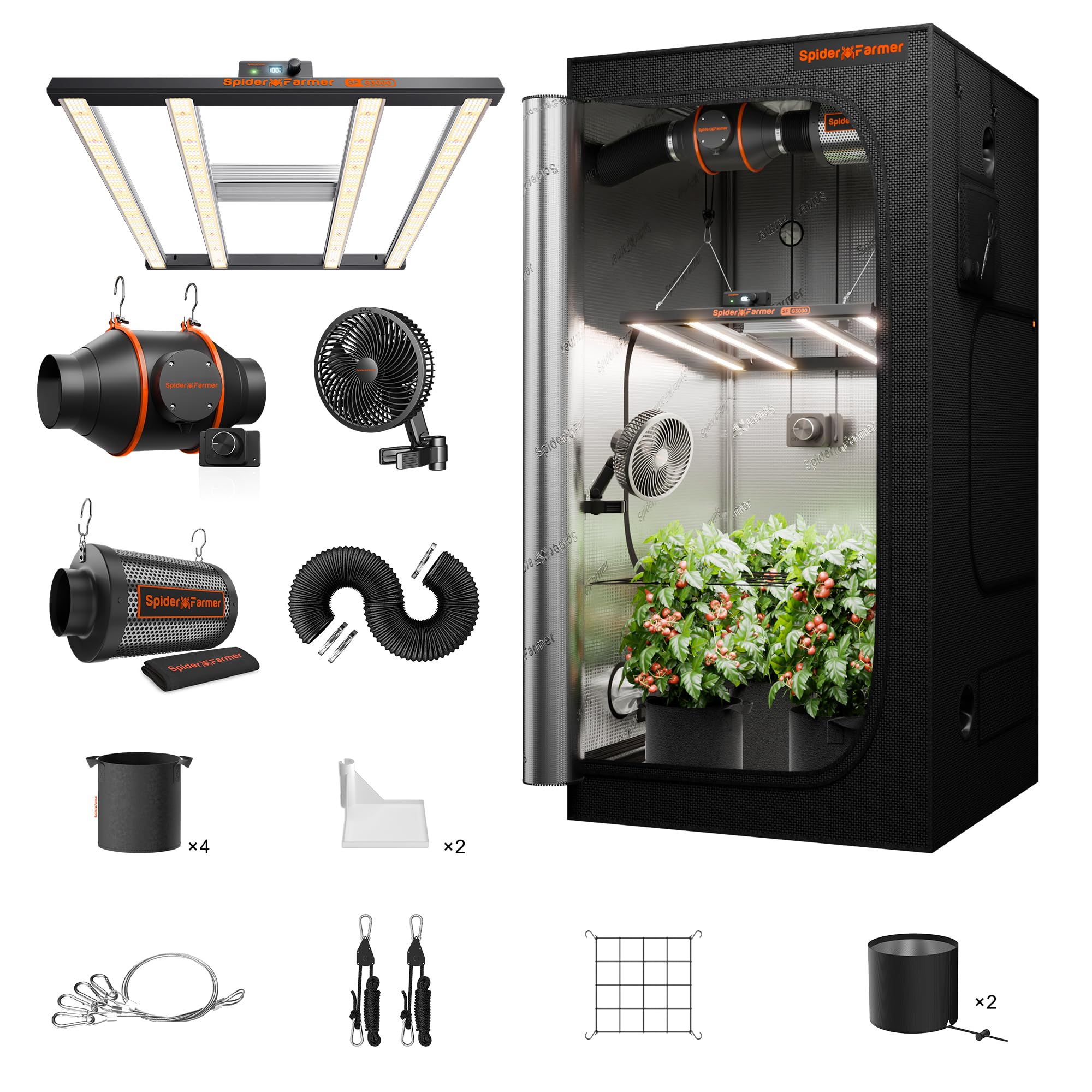 Grow Tent Kit Complete 3x3x6ft G3000 Bar Style LED Grow Light Full Spectrum Ventilation System 36"x36"x70" Indoor Grow 1680D Canvas Tent 4" Inline Fan Carbon Filter & 6'' Clip Fan