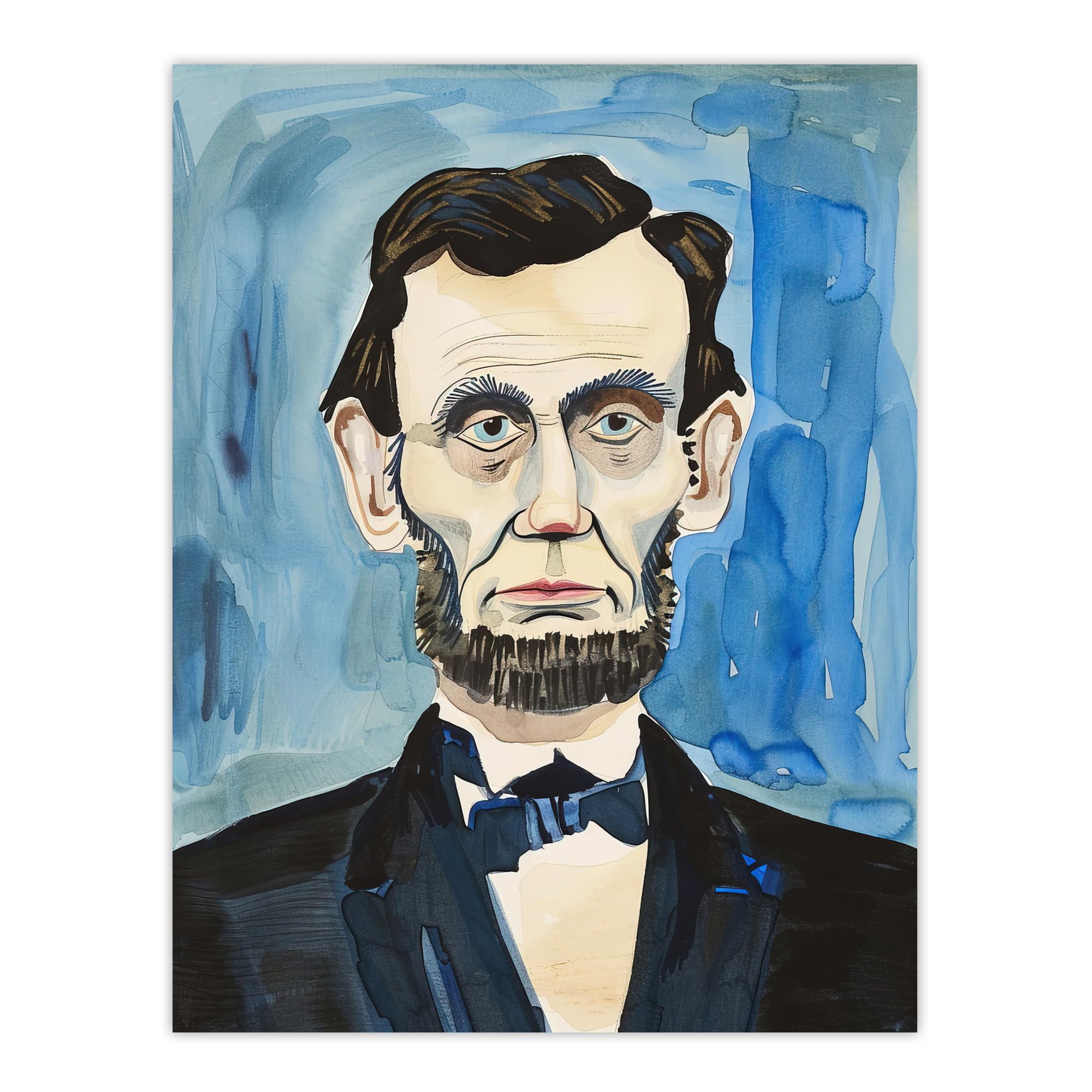 Artery8 President Abraham Lincoln Watercolour Portrait Living Room Extra Large XL Wall Art Poster Print, Unframed 24X32", 81L x 61W cm