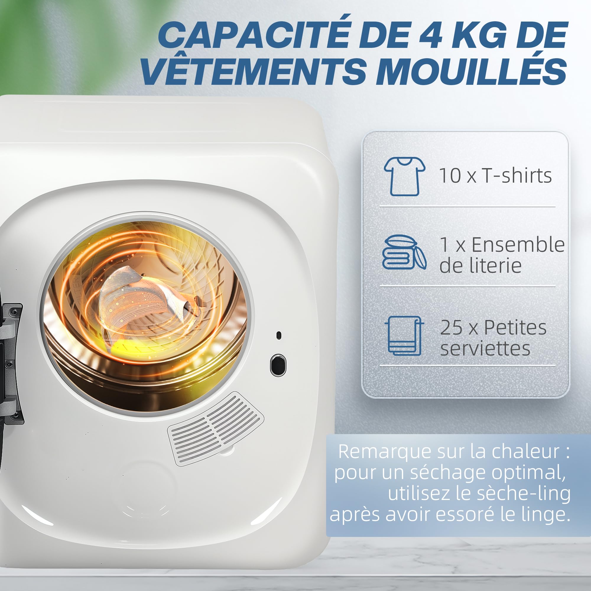 HOMCOM Asciugatrice elettrica compatta 800 W 4 Kg con 5 modalità di asciugatura, serbatoio in acciaio inox, carico frontale, per appartamenti, case, camper, bianco