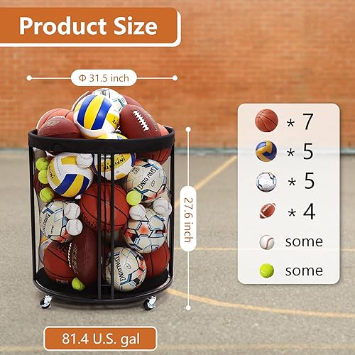 Miniatura 7 de Ball Storage Bin for Garage, Balls Holder for Soccer, Basketball, Ball Cart, Rolling Basketball Rack for Outdoor, Indoor