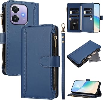Case for Oppo A40 & A3 & A3x Wallet Case, Premium PU Leather Zipper Folio Wallet RFID Blocking with Wrist Strap Flip Cover Credit Card Holder, Compatible with Oppo A40 & A3 & A3x A