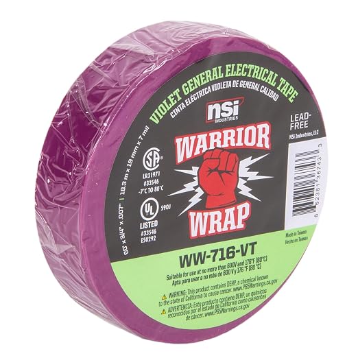 Cinta eléctrica NSI WarriorWrap 7 mil, 1.91 cm x 18.29 m, violeta miniatura 8
