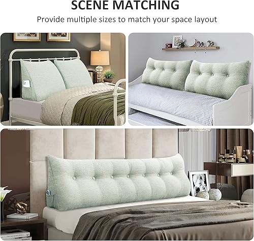 Miniatura 6 de Almohadas de cuña para cabecero, almohada de lectura, almohadas de respaldo para sentarse en la cama, cojín triangular grande de algodón y lino,