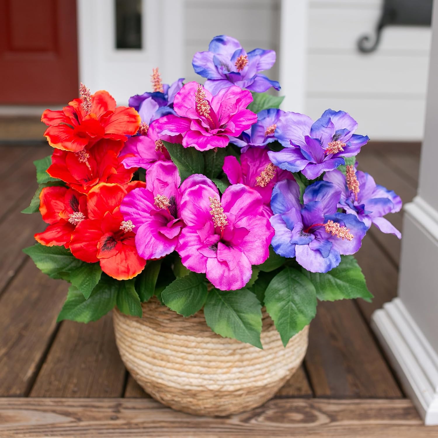 HyeFlora Artificial Flowers for Outdoors Faux Hibiscus Summer Outside Decor, 4 Bundles Silk Tropical Fake Plants UV Resistant Realistic Faux Flower for Outdoor Planters Porch Patio Garden Window Home