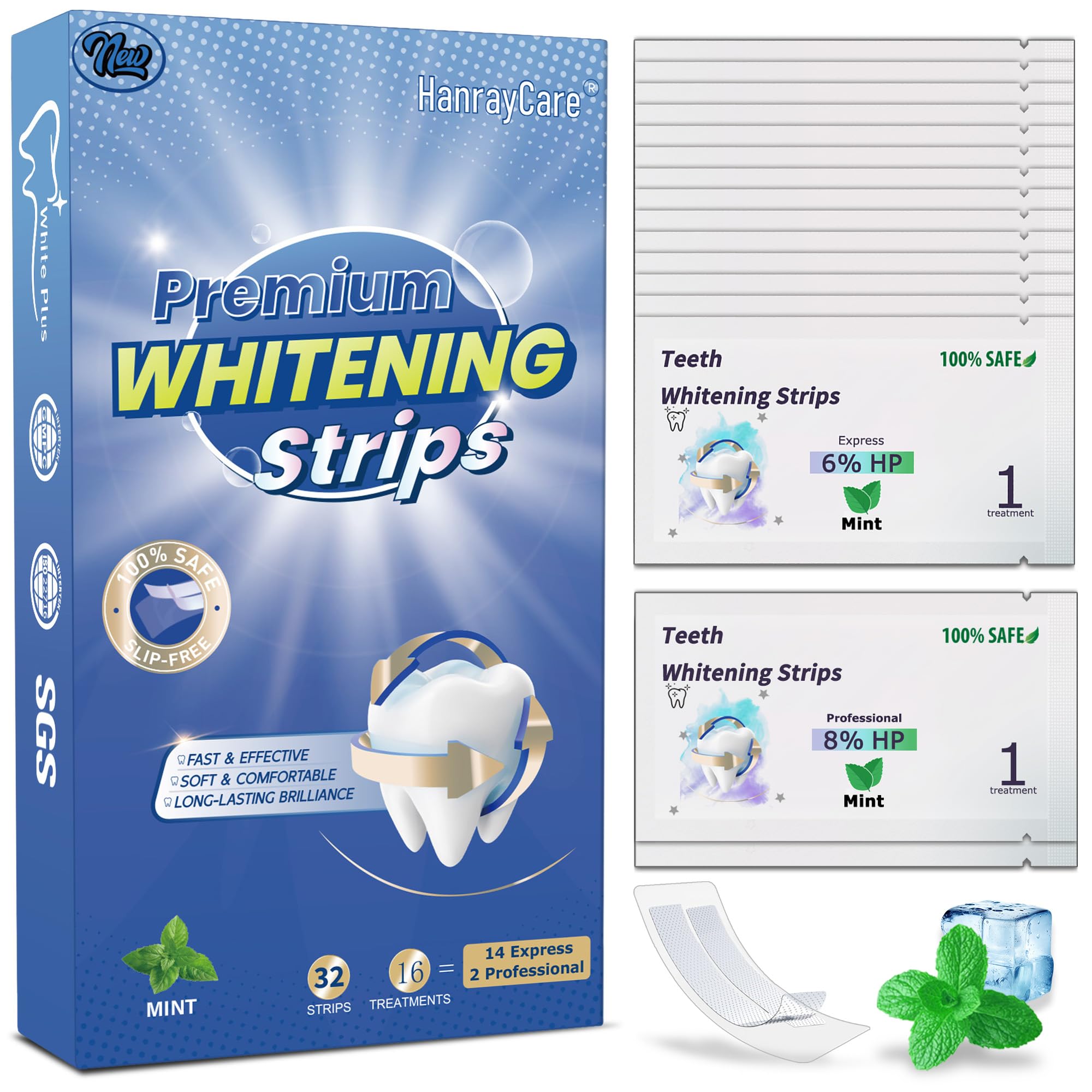 Teeth Whitening Strips Enamel-Safe Professional Dentist Formula with Hydrogen Peroxide 4X Whiter Pain-Free Non-Slip Deep Stain Removal Easy-to-Use