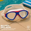 NIVIA Unimask Jr. 2.0 Swimming Goggles for Kids, Anti Fog Unisex Goggles, Polycarbonate Clear Glass, Silicon Strap, UV Protection, Comfort Fit, Training Swim Goggles for Boys/Girls - Blue/Red gallery image