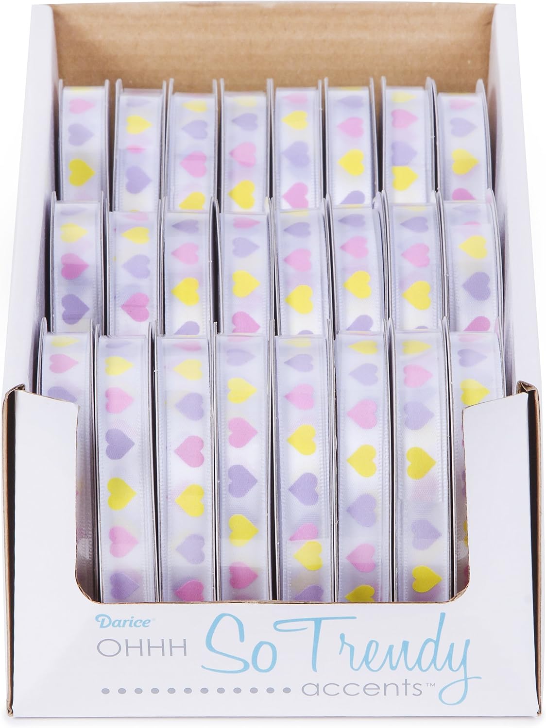 Darice 30023895 Heart Ribbon, 3/8" x 4 yd, Pastel Purple/Yellow/Pink