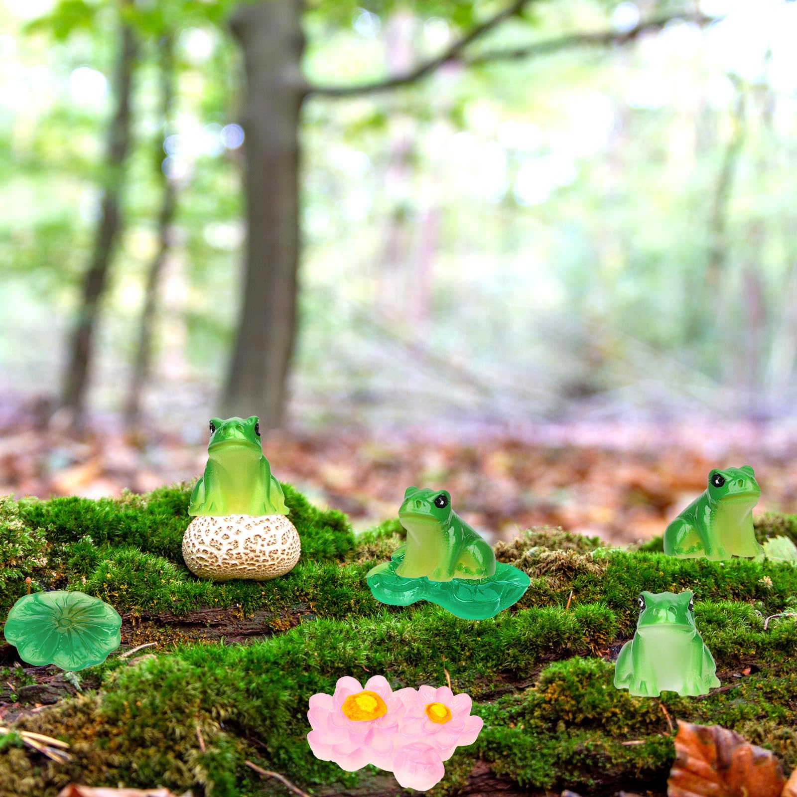 40 Mini Figurines De Grenouilles En Résine + 4 Feuilles De Lotus - Déco Jardin Miniature, Terrarium, Maison De Poupée - DIY Créatif - 8