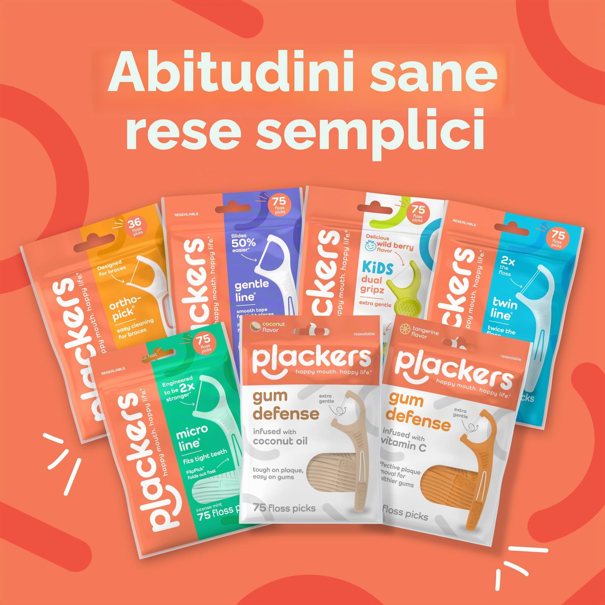 Plackers Orthopick - Plettri per filo interdentale per parentesi graffe, realizzati con super tuffloss, morbidi e flessibili, delicati su parentesi graffe, arancione, 144 pezzi, confezione da 4