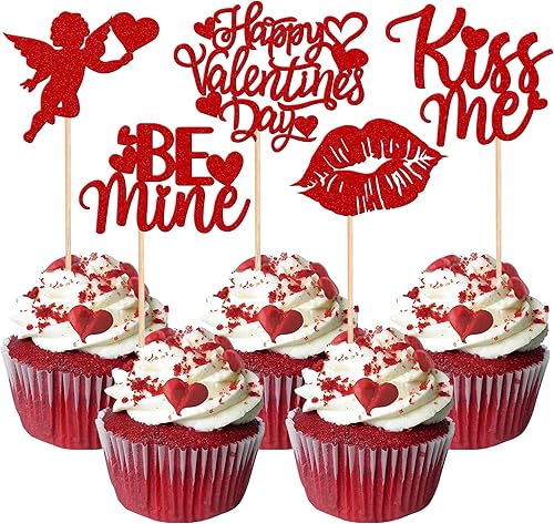 Vista 45 de Rsstarxi 1 paquete de decoración de pastel con purpurina para el día de San Valentín, labios de corazón, flecha de Cupido, para el día de San Diseño