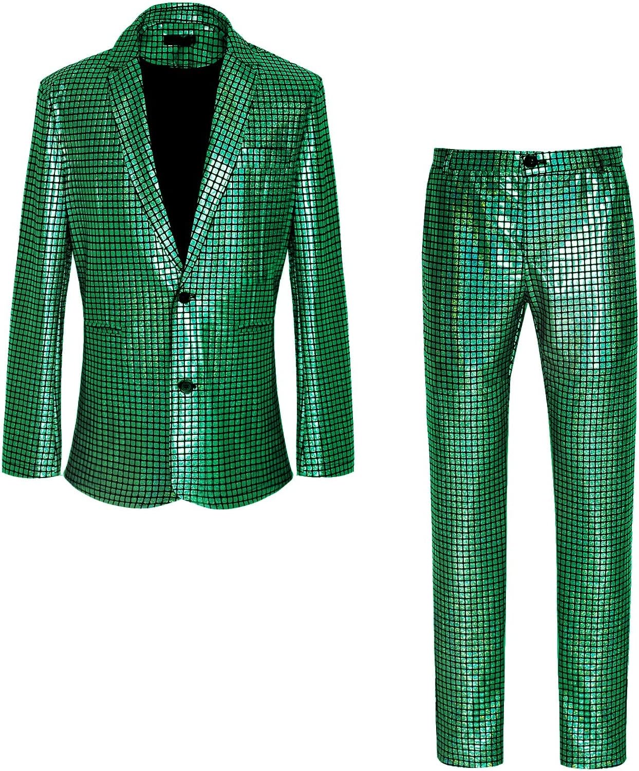 CARUHIF Men's 70s Disco Outfit Rainbow Suit Sequin Jacket and Pants Halloween Party Costume