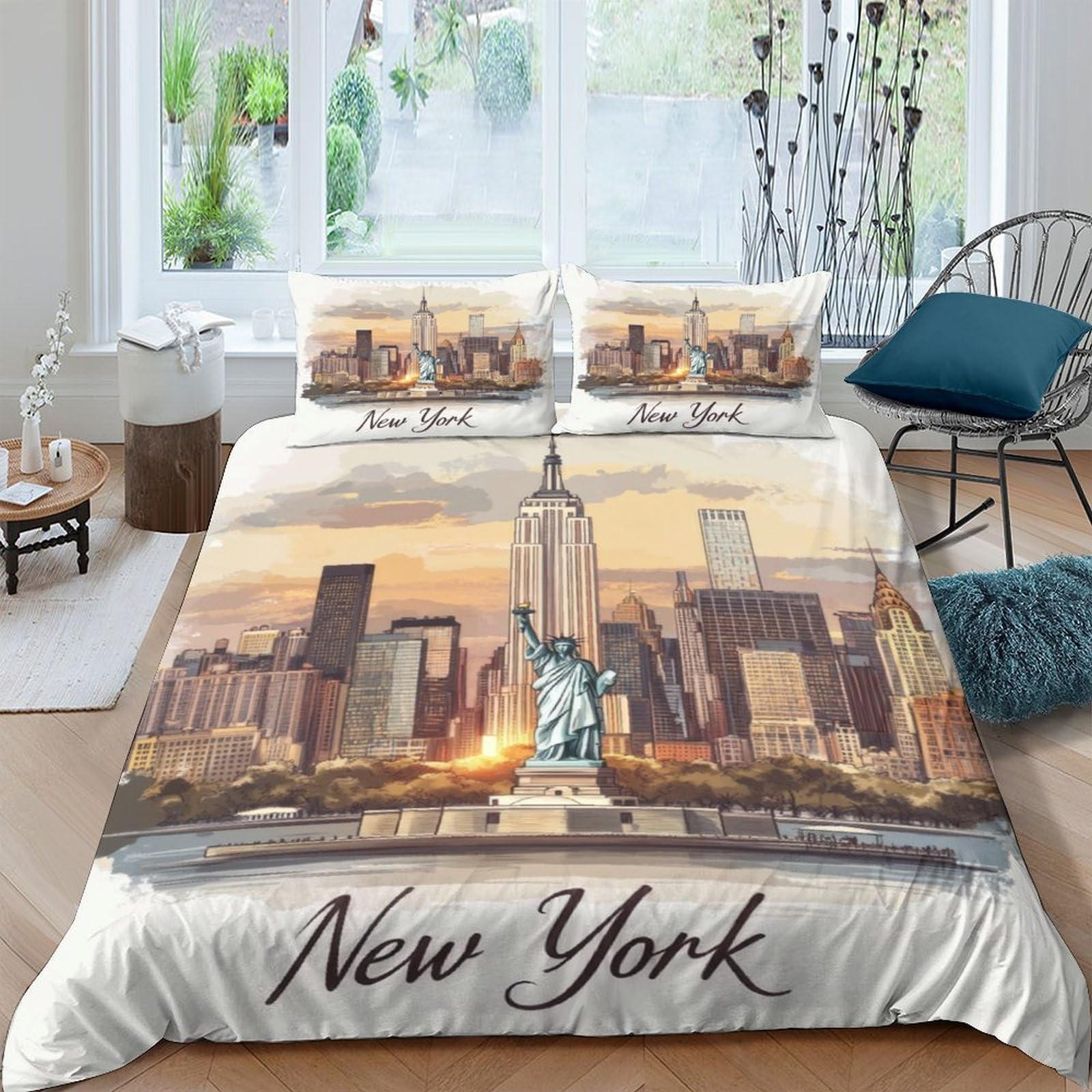 Ctjqhvkz Style-10 3D Printed New York City Fitted Sheet Microfiber Soft Skyline Bed Cover For Bedroom Guest Room Decor Protection Single（135X200cm）