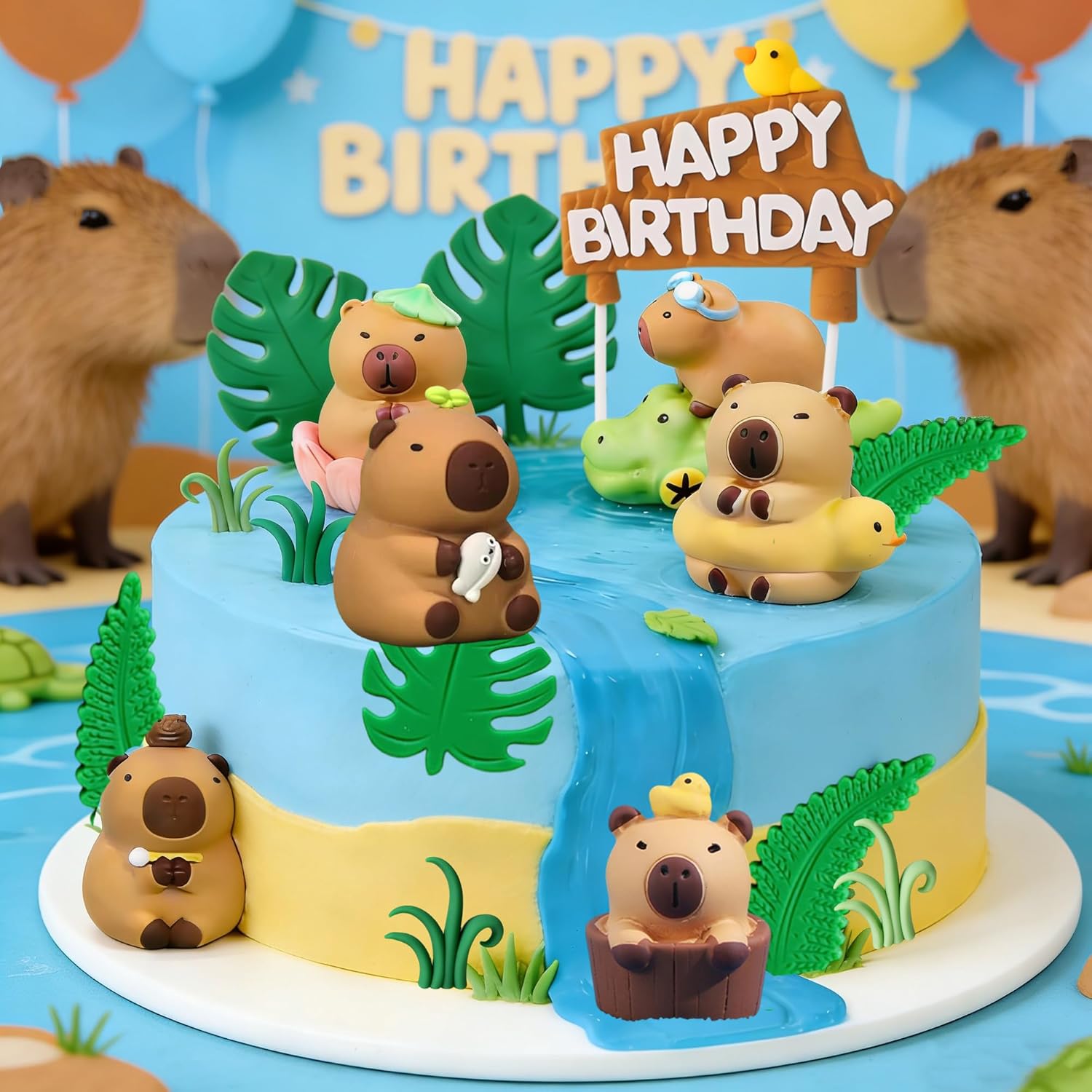 Capybara Cake Toppers Capybara Figurine Birthday Cake Decorations with Duck Cake Topper for Capybara Baby Shower Birthday Party Supplies