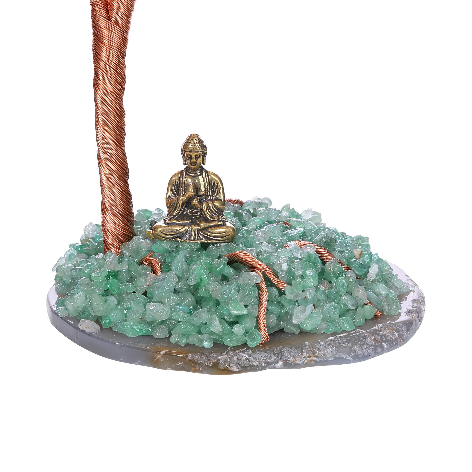 GEHECRST Feng Shui Geldbaum Buddha Figur Lebensbaum Deko mit Achat Basis Heilstein Glücksbringer Baum Trommelsteine Glückbaum Dekoration für Reichtum Glück Gesundheit (7 Chakra)