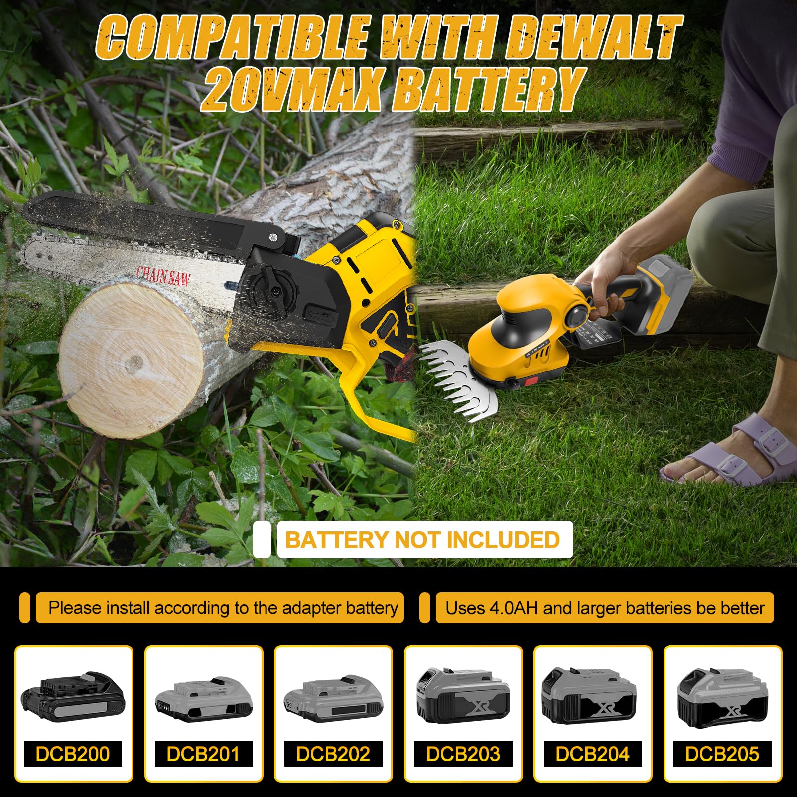 Mini akumulatorowa piła łańcuchowa i nożyce do żywopłotu, kompatybilna z Dewalt 18 V 20 V (bez baterii), bezszczotkowa elektryczna 2 w 1, zestaw nożyc do krzewów, zamek bezpieczeństwa, piła do cięcia