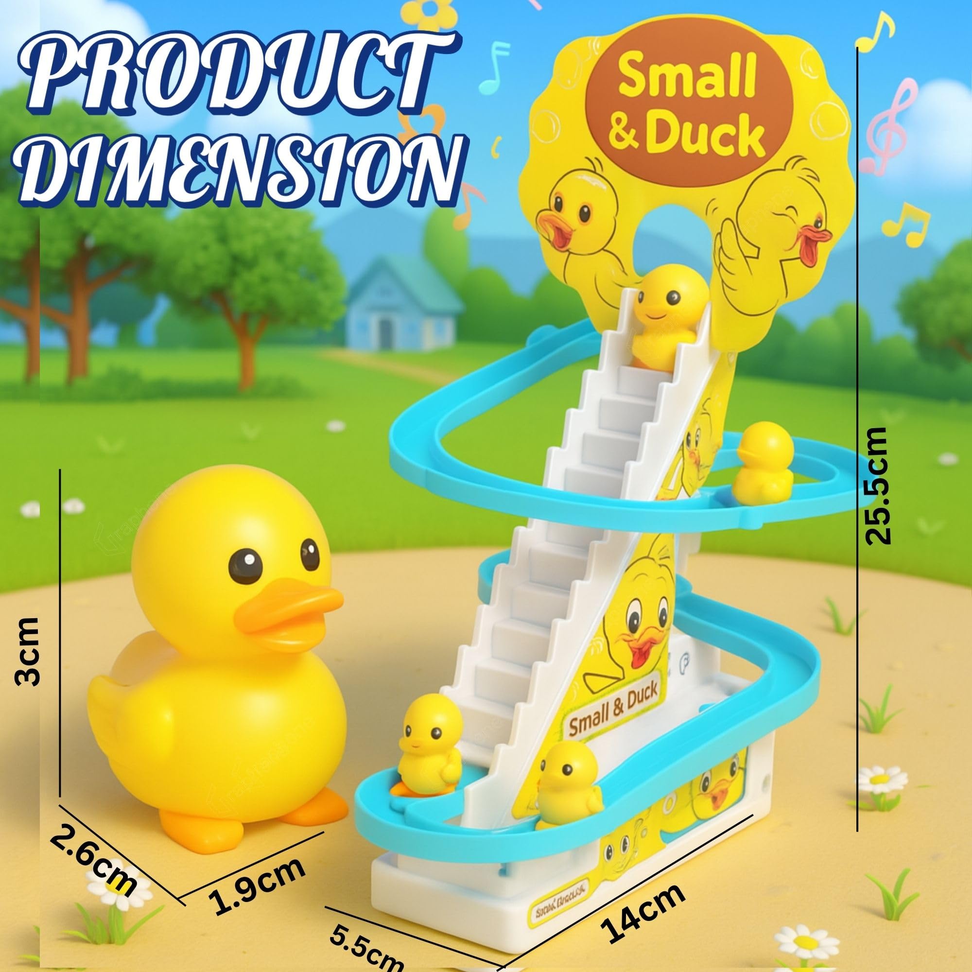 GRAPHENE Ducks Slide Toy Set with 2 Cells Stair Climbing Duck Track Toy Light Musical 3 Duckling Moving Escalator Automatic Cartoon Chasing Race Gift for Kids 1+ 2 3 4 5 Years Baby Girls Toddlers - Image 3 thumbnail