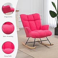 Vista 3 de Mecedora tapizada estilo osito de peluche para cuarto de bebé, con respaldo alto, silla de columpio con asiento acolchado, cómoda silla lateral