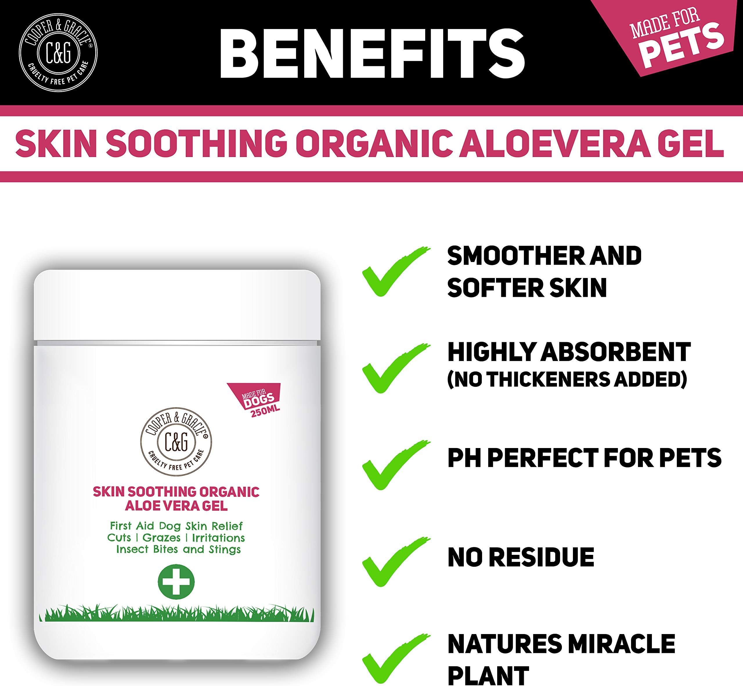 C&G Pets | Skin Soothing Organic Aloe Vera Gel 250ml | 100% Food Grade Aloe Vera Vitamins Mineral Amino Acids | Soothes Calms Cools Moisturizes Insect Bitten Scaly Scabby Flabby Skin