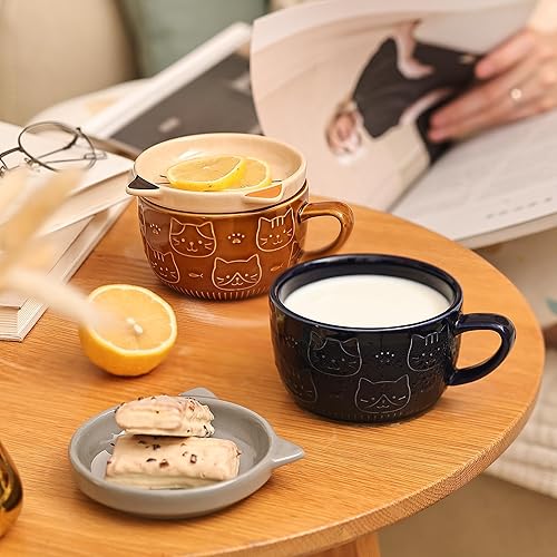 Miniatura 2 de Bonita taza de café de cerámica con tapa, tazas de café Kawaii o tazas de té para los amantes de los gatos, divertidas tazas de desayuno para