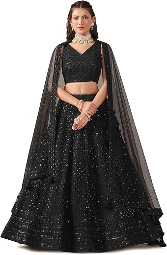 Zeel Clothing Women's Sequins Thread Embroidered Georgette Lehenga Choli With Dupatta (5124-Women-Lehenga-Choli-New; Free ...