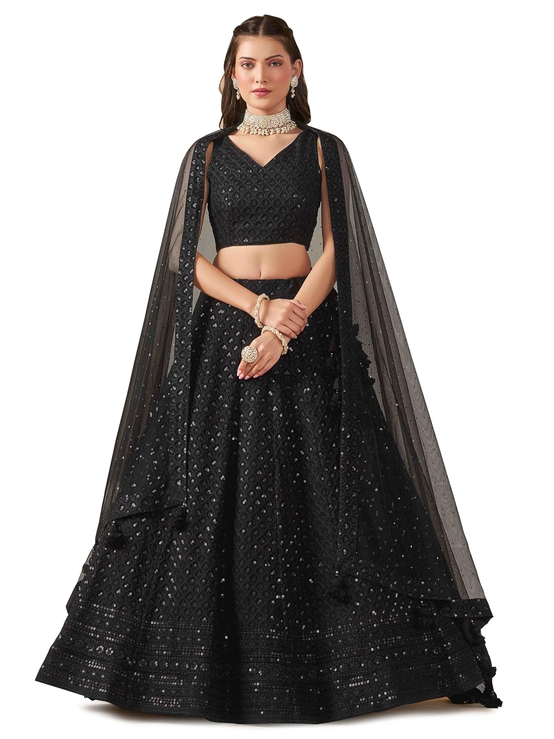 Zeel Clothing Women's Sequins Thread Embroidered Georgette Lehenga Choli With Dupatta (5124-Women-Lehenga-Choli-New; Free ...