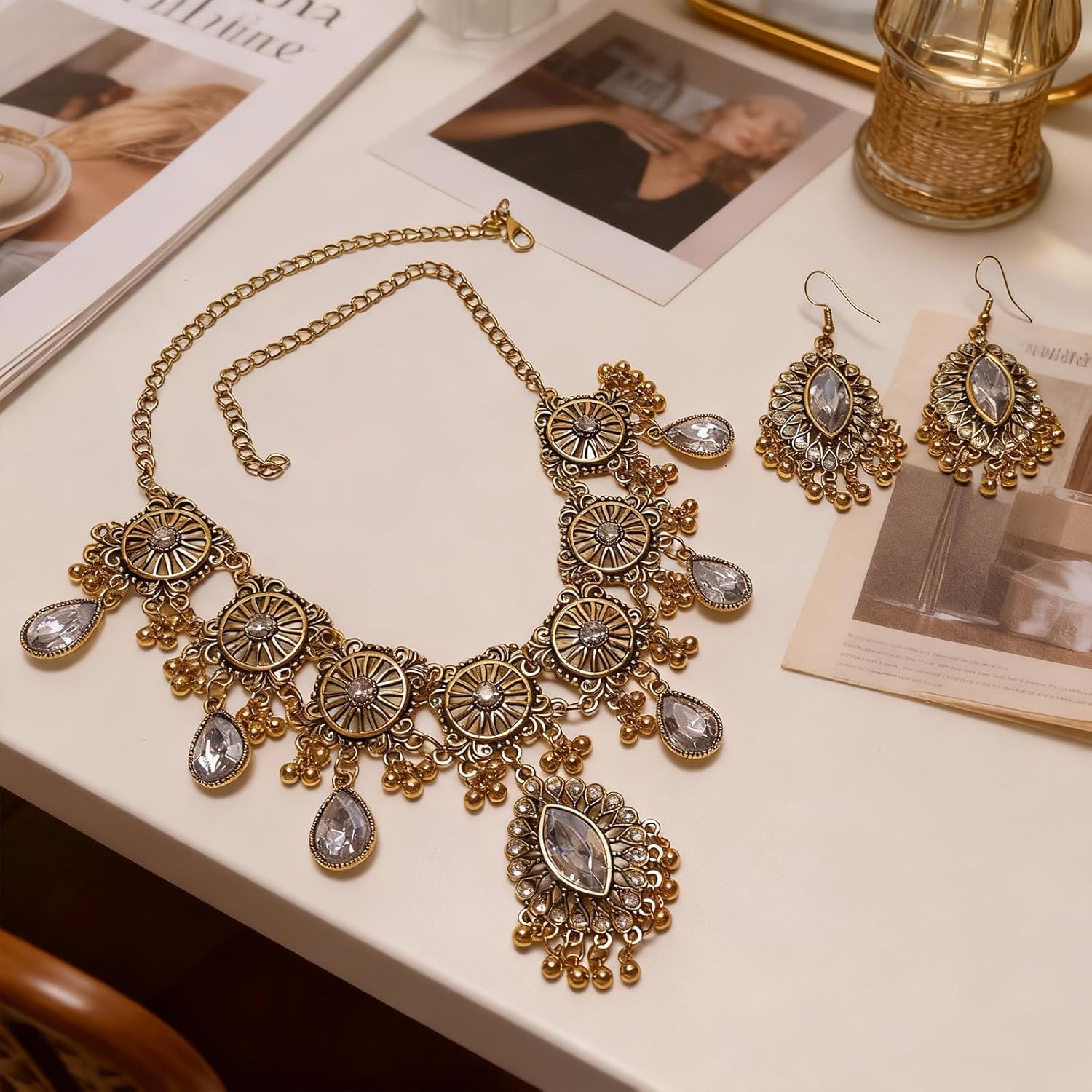 Indian Jewelry Sets for Women,Oxidized Temple Jewelry Indian Set,Bollywood Style Pendant Necklace,Maang Tikka & Jhumka Dangle Earrings,Dainty Wedding Jewelry,Traditional Bridal Temple Gifts for Women - Image 5