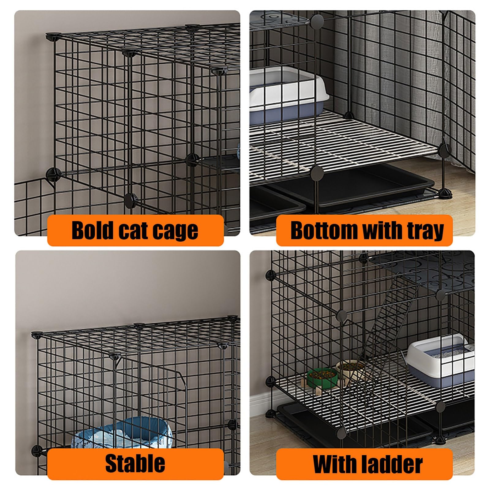 Katzenkäfig für den Innenbereich, Katzenkäfig aus Draht, Laufstall, Zwinger, Katzenlaufstall, Tierkäfig, mit Katzenstreu, Katzenhängematte und Katzentoilette, mit 1 Rampe und Leite