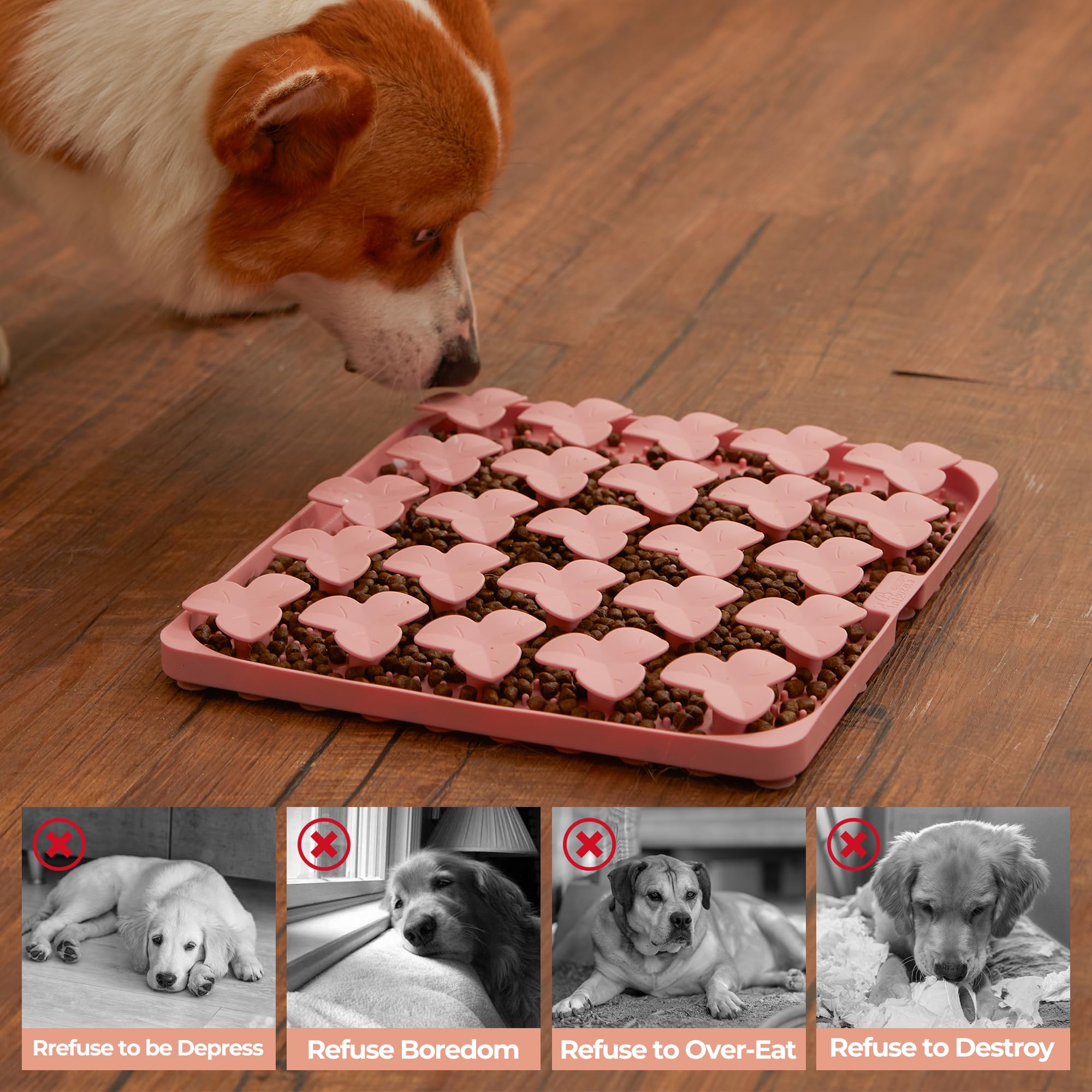Puzzle Feeder Mata do przytulania dla psów, mata do lizania dla psów, aby spowolnić jedzenie, zabawki dla psów puzzle, zabawki dla dużych i średnich ras, silikonowe miski dla psów do suchej, mokrej,