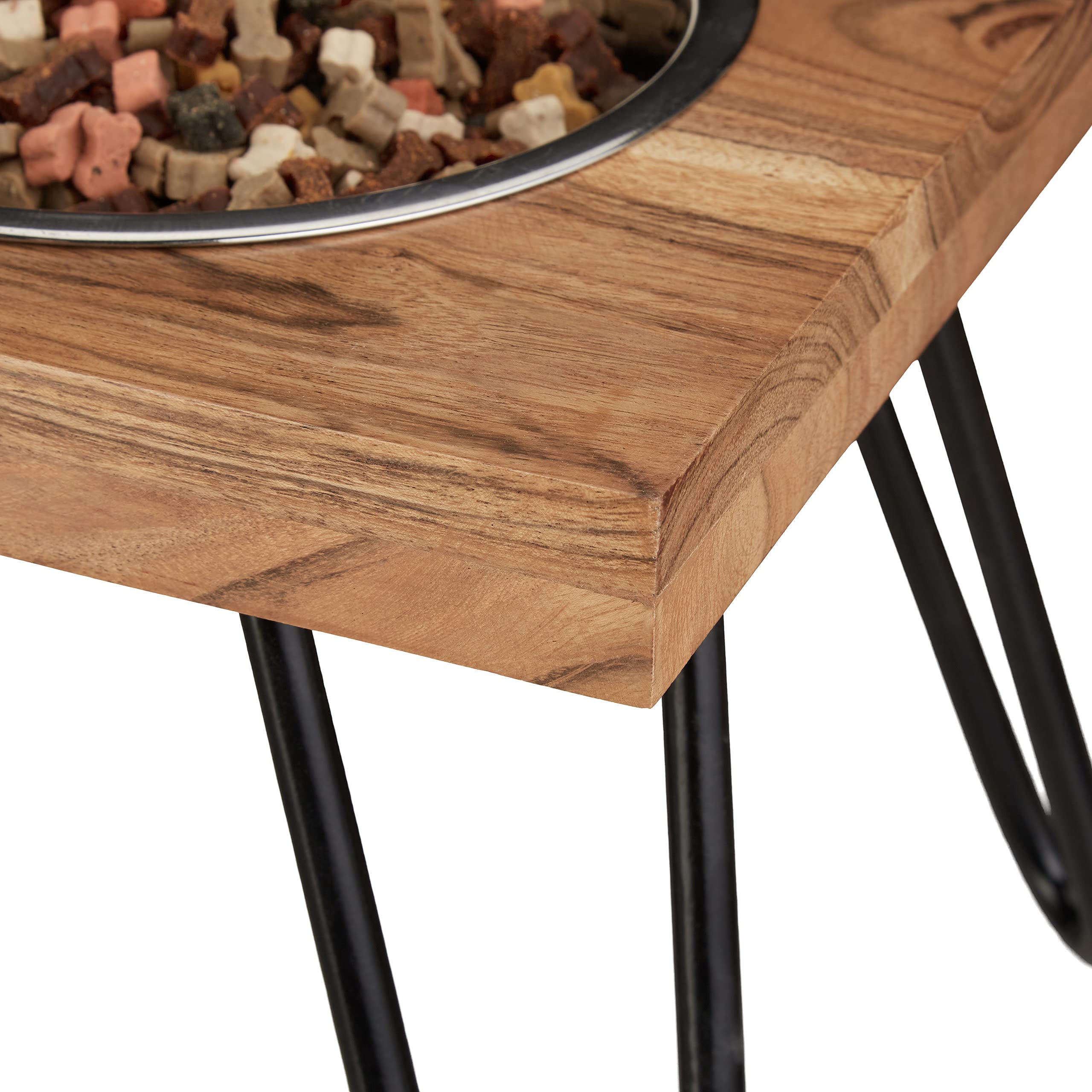 Relaxdays Comedero Elevado para Perro, Soporte Alto de Madera Acacia, 23x49,5x25 cm, 2 Cuencos de Comida 1200 ml, Marrón