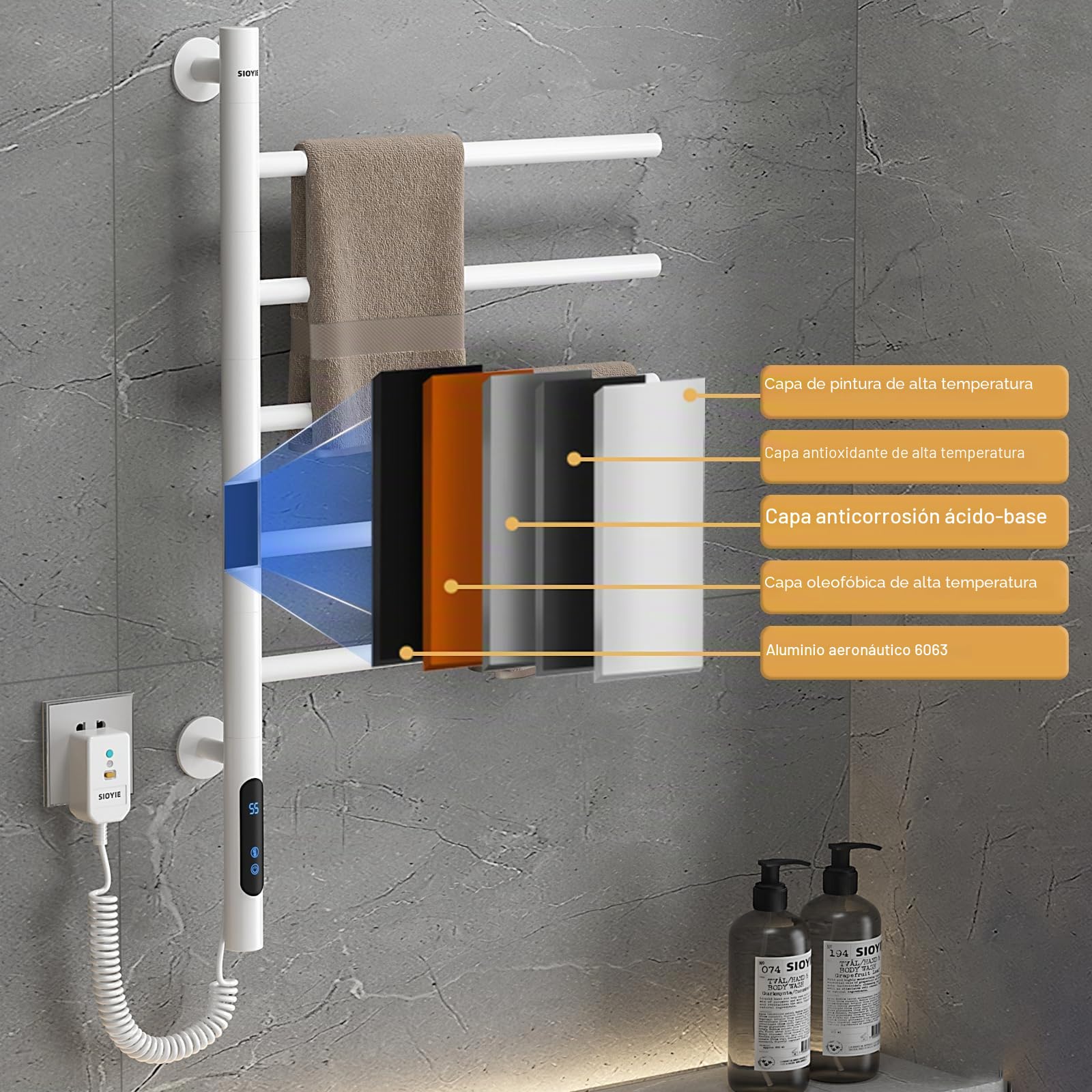 Toallero Electrico Baño, Rotación de 180° Radiador Toallero Electrico, 675x415mm, Secatoallas, Calentador de Toallas, Toallero Baño Radiador, Temperatura Ajustable, Bajo Consumo, Impermeable-Black