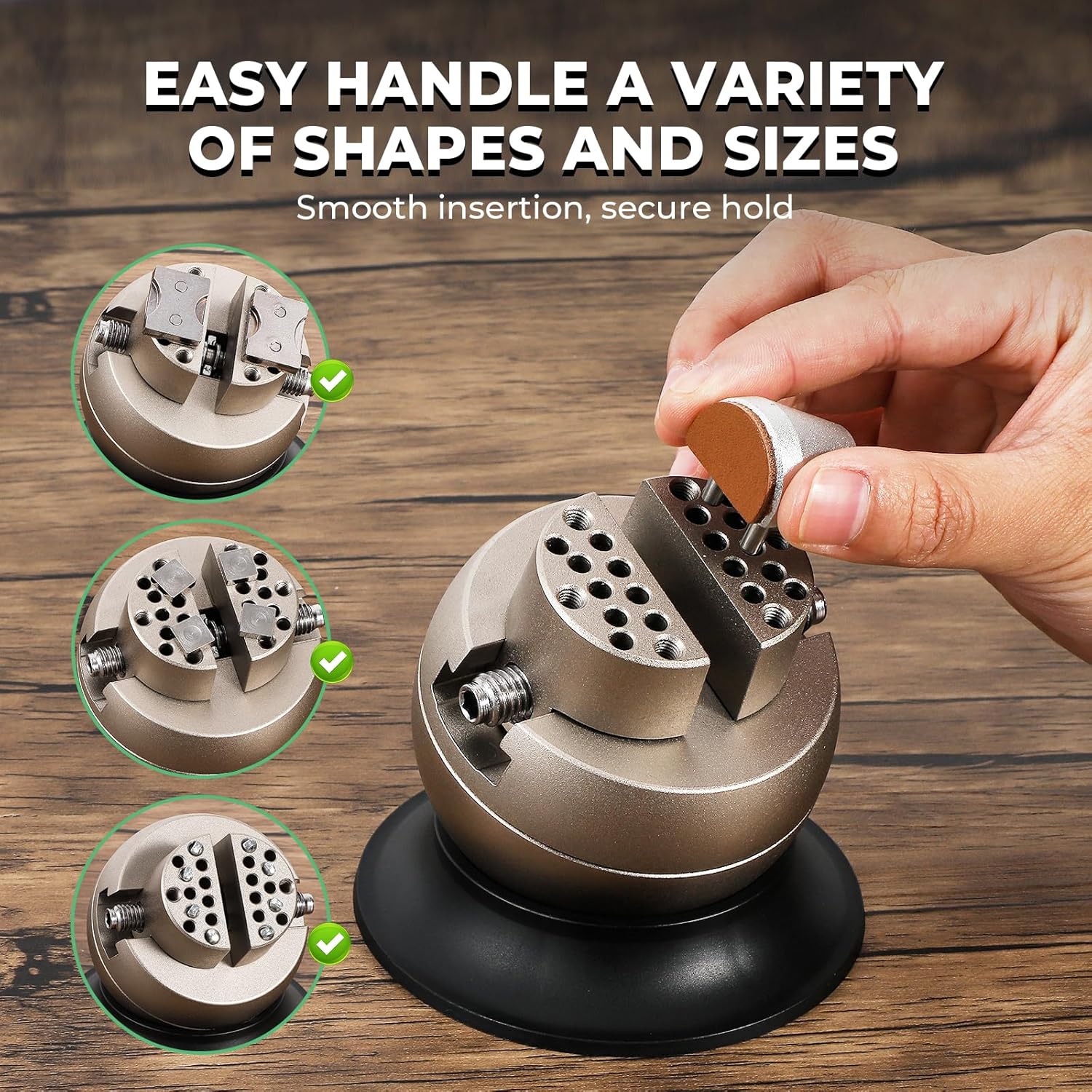 Flyrivergo 3-inch Ball Vise holding various shapes and sizes of objects