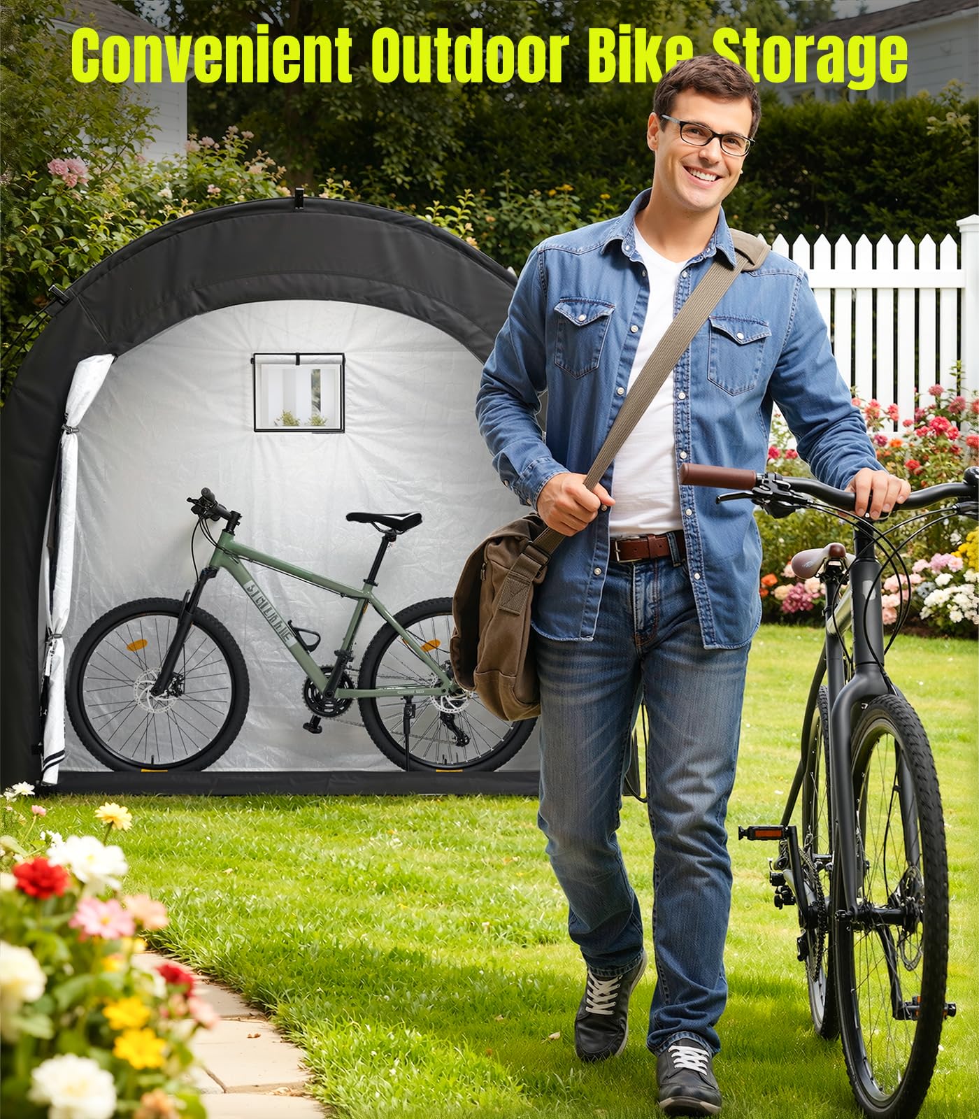 Housolution Tente de Stockage pour 3 Vélos, Extérieur Portable 210D Oxford épais PU4000 Imperméable à l'eau avec Fenêtre Ventilée, Tente pour Vélo, Tondeuse à Gazon, Outils de Jardin