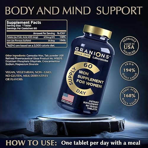 Miniatura 3 de Suplementos veganos de hierro para mujeres, suplemento de hierro para el embarazo y la anemia, vitaminas prenatales de ácido fólico, 194% sulfato