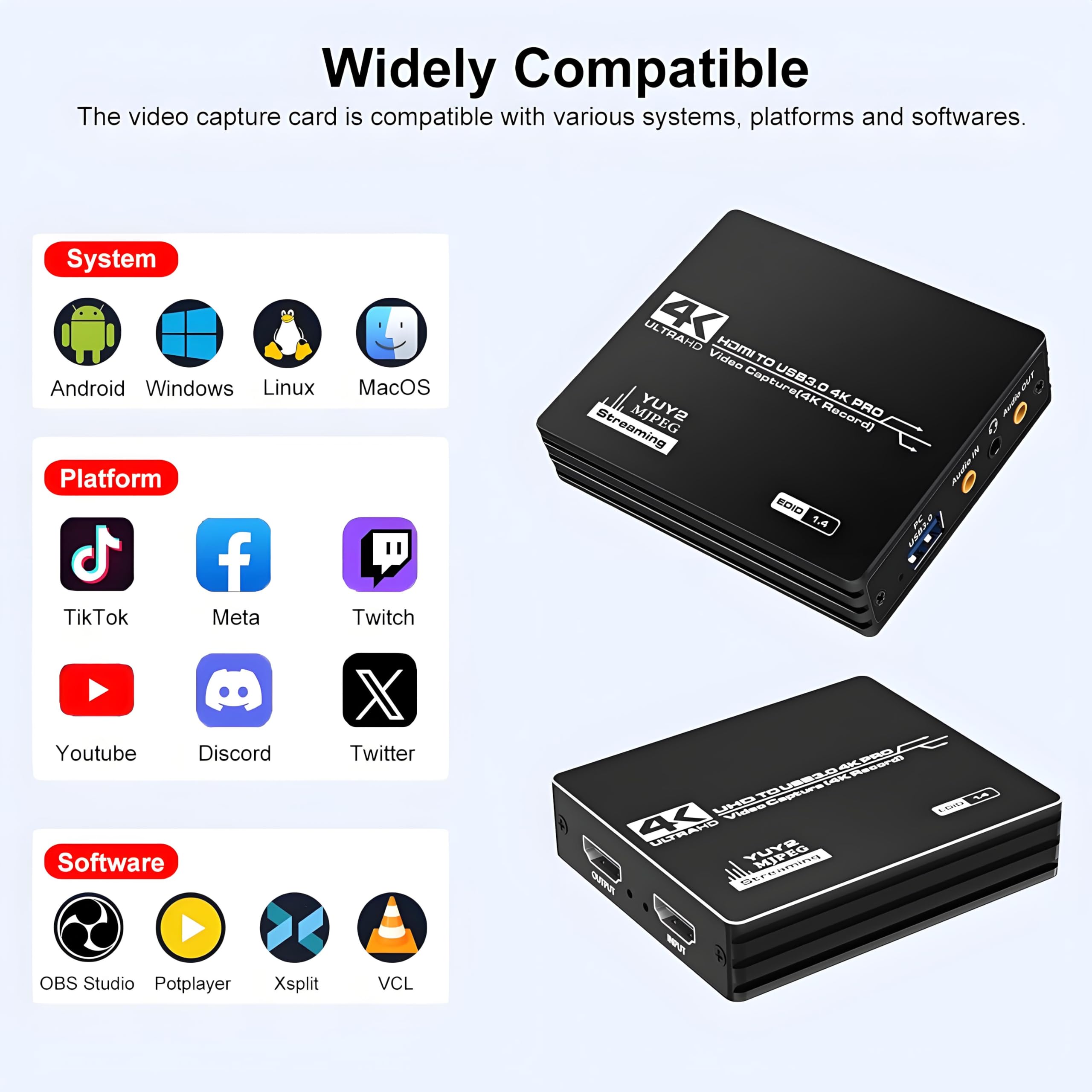 Tarjeta de captura de video HDMI 4K, tarjeta de captura HDMI a USB 3.0 para transmisión y grabación, paso de entrada 4K a 60Hz 1080P a 60Hz, compatible con Switch/PS5/Xbox/PC/cámara/Mac/OBS/XSplit