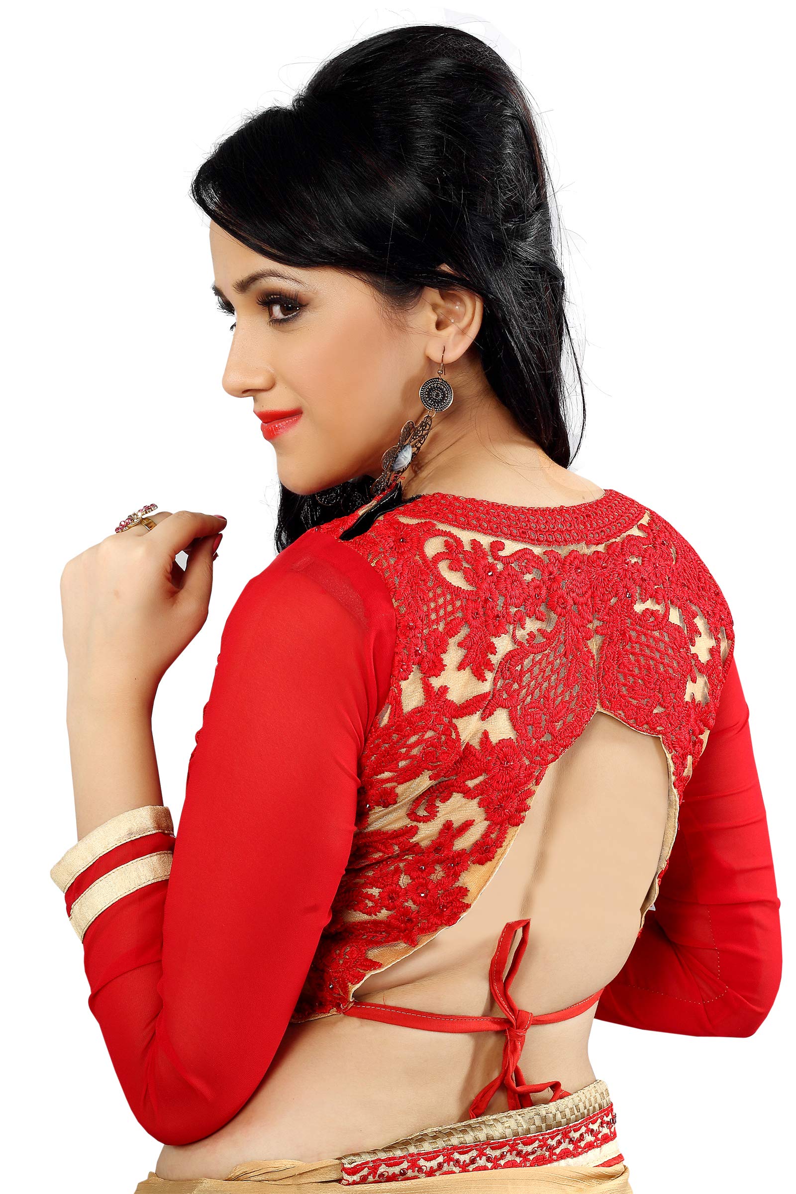 Glory Sarees Women's Moss Chiffon Embroidery Saree (Glory-29_Beige)