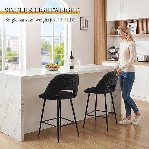 Miniatura 5 de Boucle - Juego de 2 taburetes de bar de 27 pulgadas, taburetes tapizados de altura de mostrador con respaldo abierto, taburetes de bar modernos para