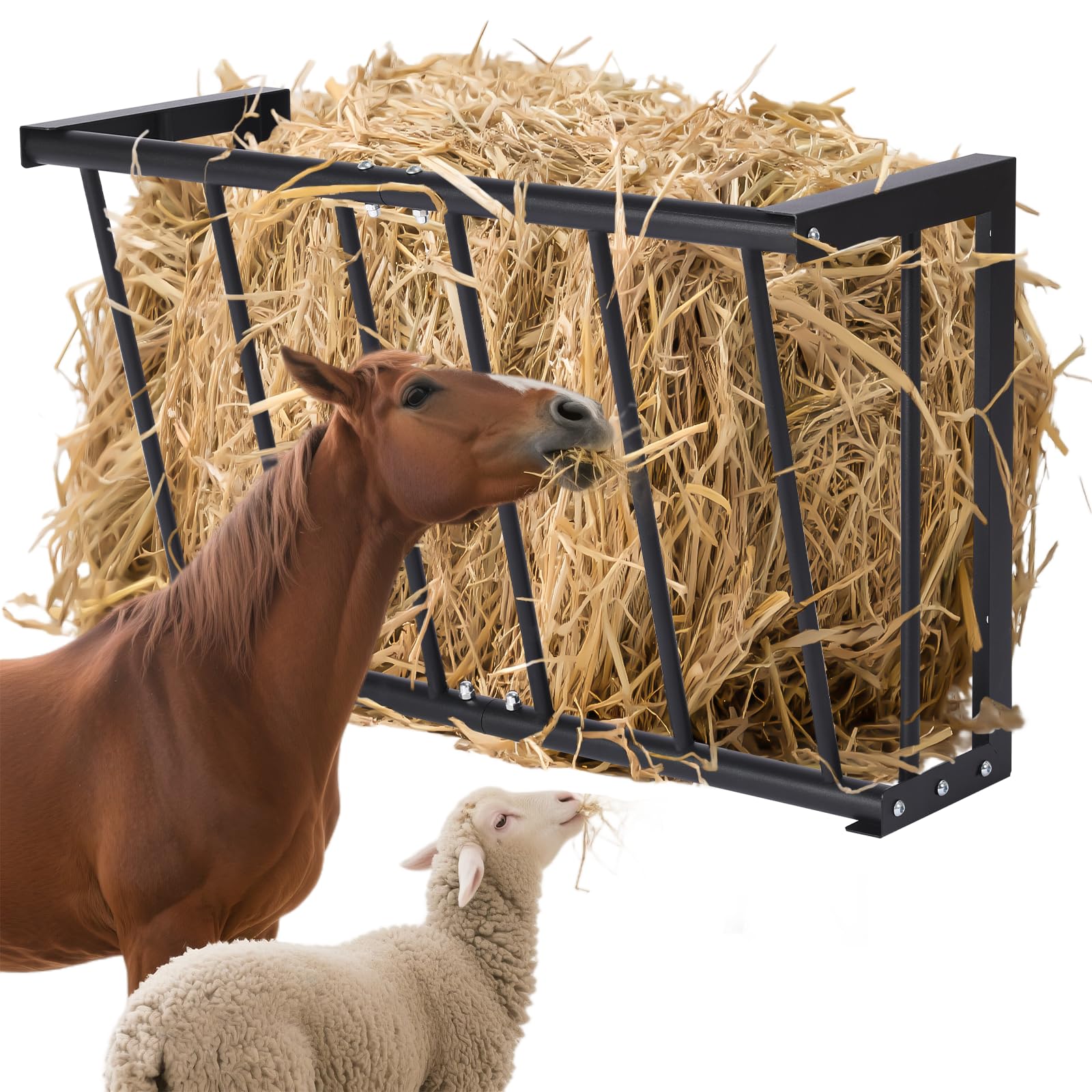 Wall Mount Hay Rack for Goats, Sheep, Horses – Heavy Duty 16 Gallon Livestock Hay Feeder, Hanging Blanket Holder with Rust Resistant Coating, Space Saving Farm Goat Feeder for Indoor, Outdoor Use