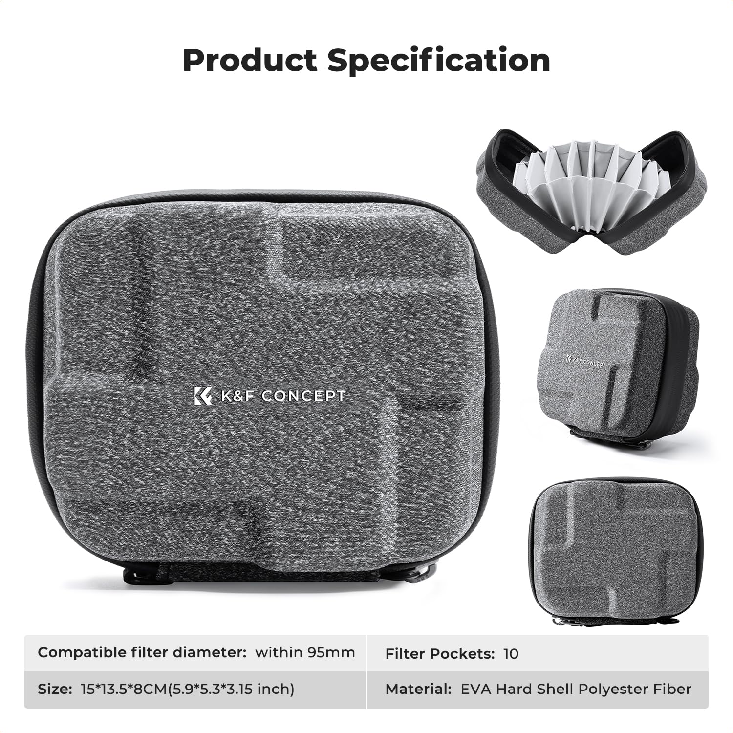 K&F CONCEPT Custodia per Filtri 10 slot, Guscio rigido in EVA antiurto Borsa per Fotocamere Fotografico Obiettivo Filtri