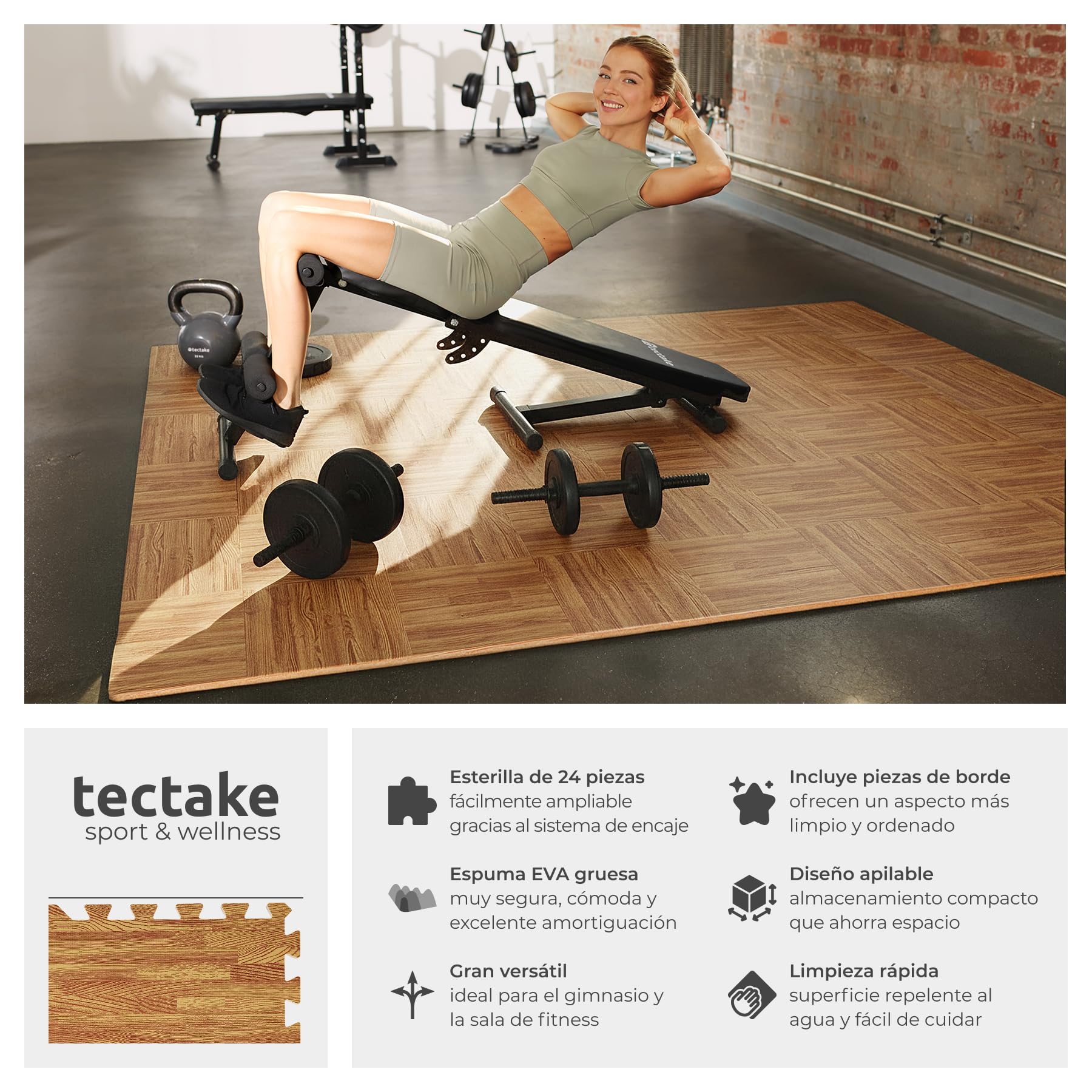 tectake® Estera Suelo Gimnasio, Alfombra Protectora Antideslizante para Gimnasio en Casa, Tatami Goma EVA Gruesa, Aislante Térmico y Acústico, Protector Suelo