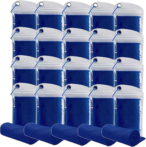 Paquete de 20 toallas refrescantes de 40 x 12 pulgadas, toalla de hielo para cuello y cara, microfibra fría con bolsa transpirable para yoga,