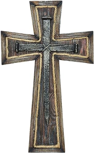 Dicksons Cuerda rústica marrón texturizada 17 x 10.25 madera decorativa colgante cruz de pared