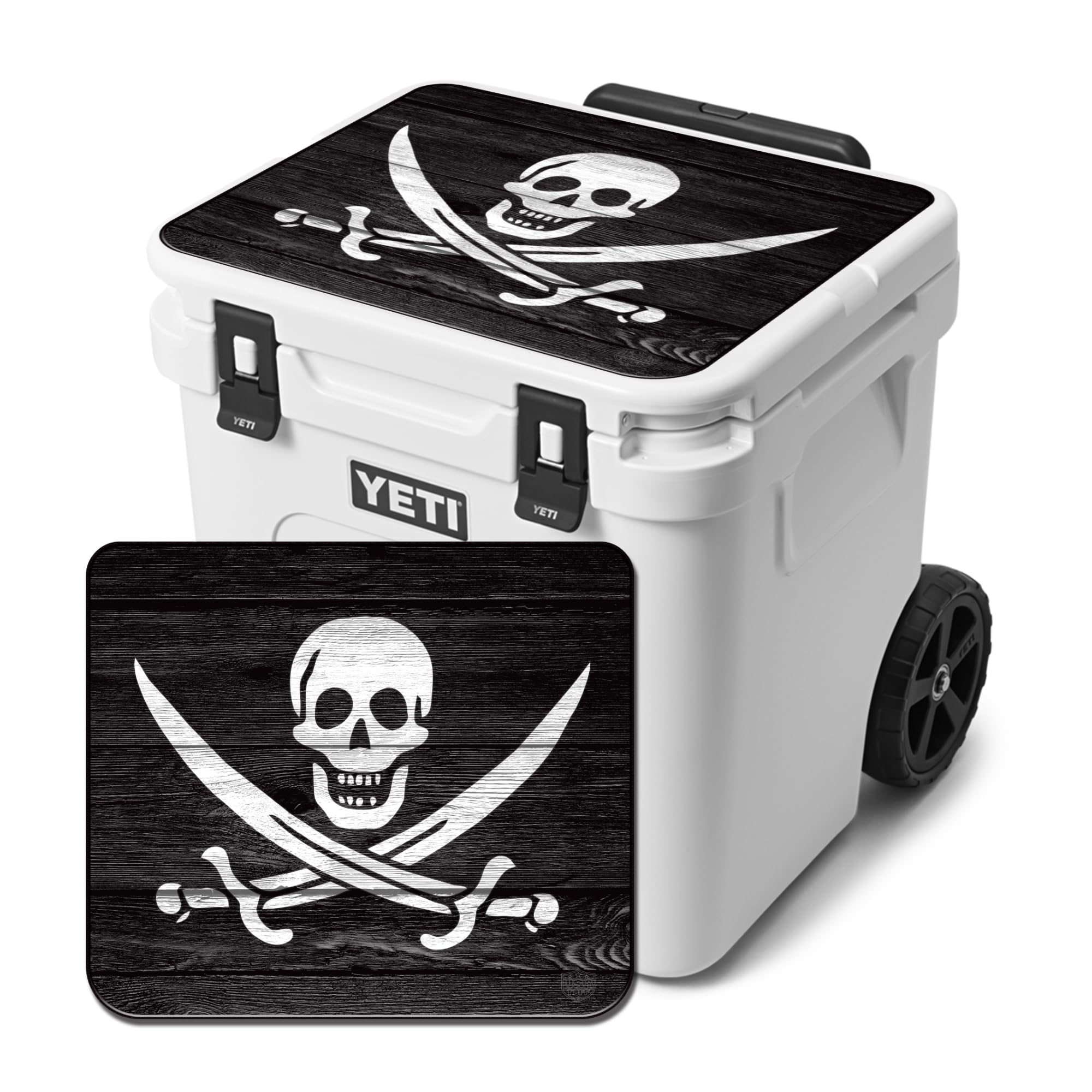 USATuff Vinyl Cooler Lid Kit Compatible with YETI 60 qt Roadie Wheeled | Easy Peel & Stick Application Cooler Skin Decal Wrap | Durable Pre-Cut Pieces | Made for Outdoor Use - Pirate Flag