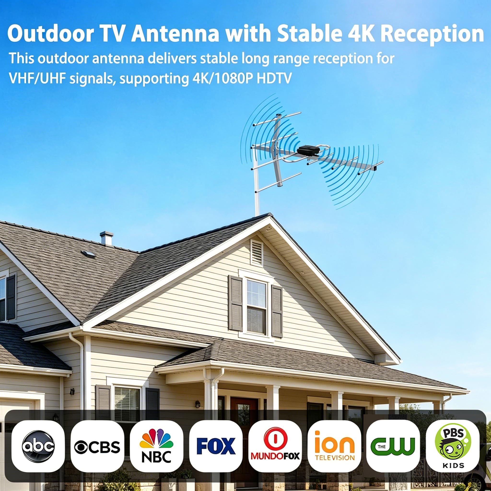 Yagi - Antenna digitale HDTV per esterni, antenna TV satellitare HD, rotazione direzionale a 360 gradi e lungo raggio con UHF/VHF (AP037-02-US)