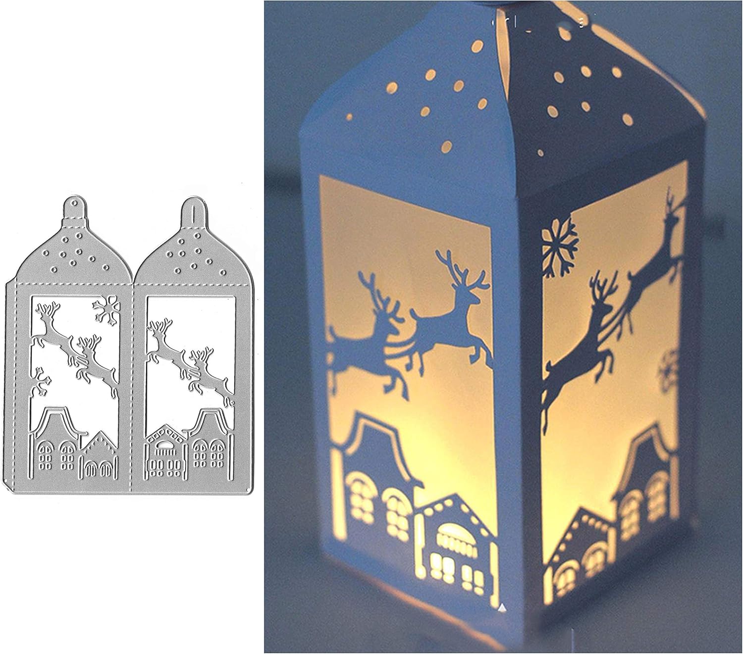 Merry Christmas Santa Metal Die Cuts,Deer Snowflake Lantern House Box Gift Cutting Dies Cut Stencils for DIY Scrapbooking Photo Album Decorative Embossing Paper Card Making (Deer Snowflake Box)